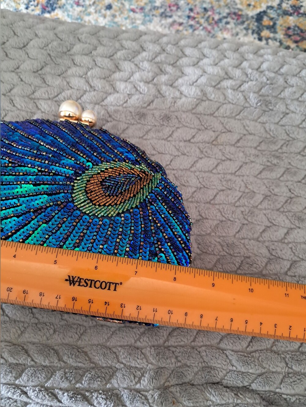 Blue Iridescent Sequin Peacock Clutch Bag - Picture 5 of 7